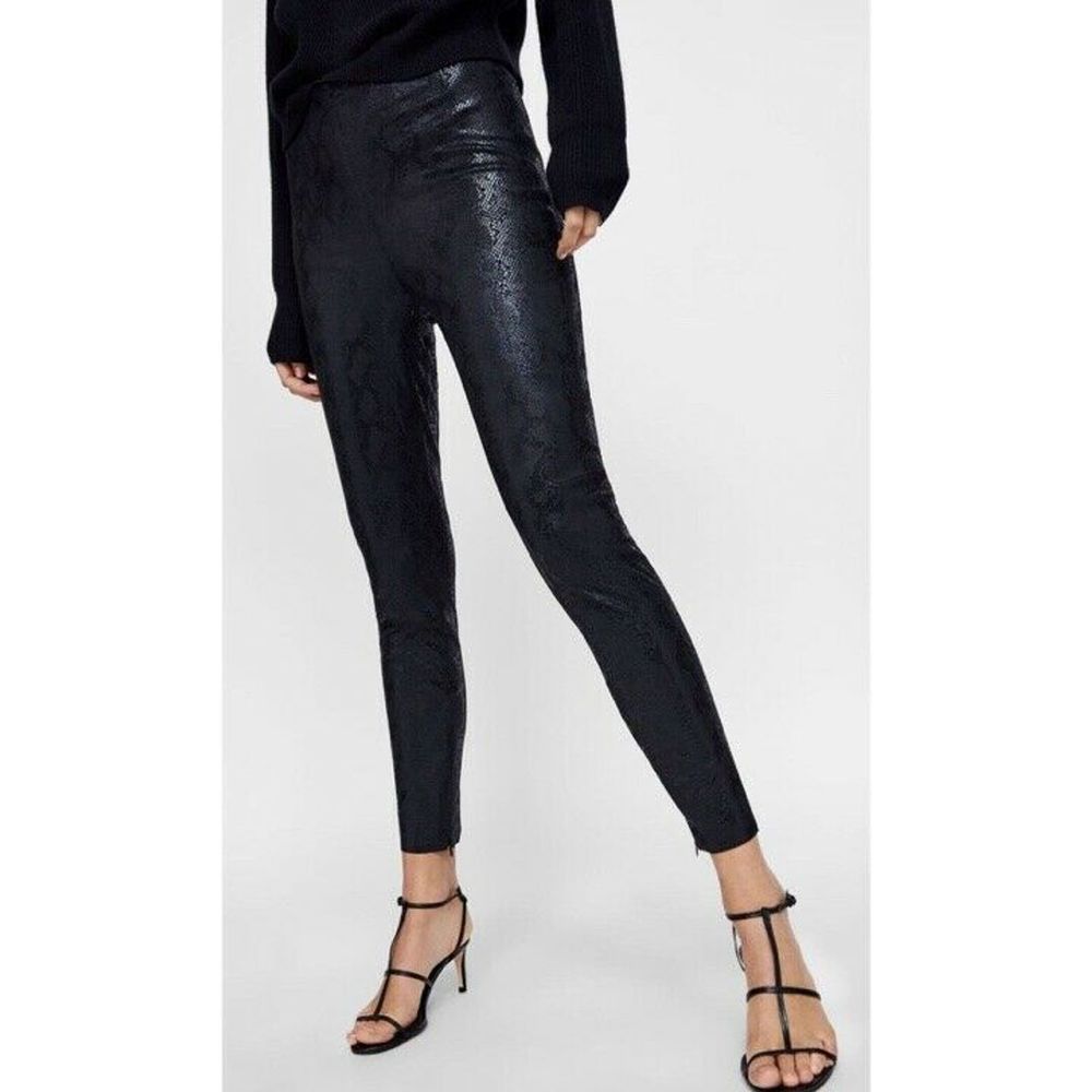 Zara Faux Snakeskin Black Leggings M